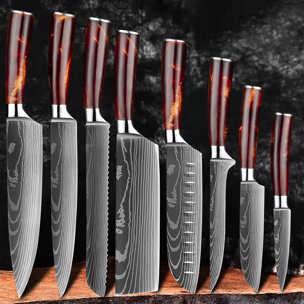 Kanji Damascus Knife Set - Japanese Damascus Kitchen Chef Knives